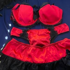 Cacique Red Bra, Thong and Garter Belt